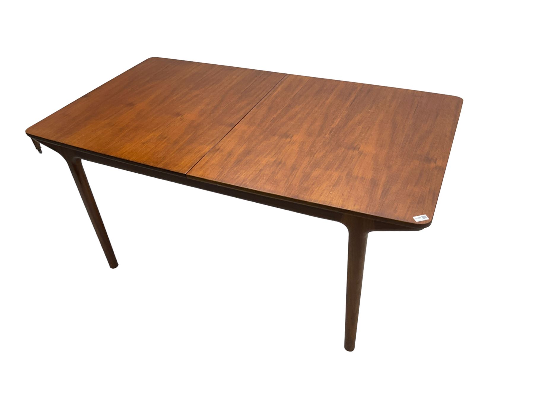Tom Robertson for AH McIntosh & Co of Kirkaldy - mid-20th century teak extending dining table, rectangular top with rounded corners, concealed integrated double leaf, raised on tapered supports, metal label to underside of leaf