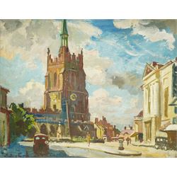 Alan Blyth (British 1889-1953): 'St Peters Church - Sudbury Suffolk, oil on board signed, labelled verso 32cm x 40cm