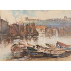 Alfred George Morgan (British 1848-1930): Fishing Cobles in Whitby Harbour, watercolour si...