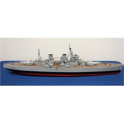  Scale model of the battleship HMS Anson, L95cm, H25cm: King George V-class battleship, built by Swan Hunter and Wigham Richardson Shipyard and completed on 22 June 1942, sold for scrap 1957.  