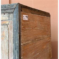 19th century pine country house kitchen cupboard, the two doors opening on strap hinges and enclosing two shelves. H174cm, W184cm, D61cm - COLLECTION BY APPOINTMENT FROM: The White House, Thirsk Road, Easingwold, York, YO61 3NF - CALL 01723 507111 TO ARRANGE