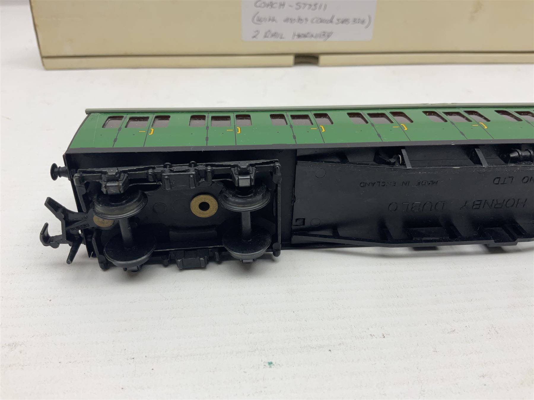 Hornby Dublo - 2-rail two car BR(S) set comprising Class 501 Suburban Motor Coach No.S65326 and trailer coach No.S77511; both in later unassociated plain boxes (2)