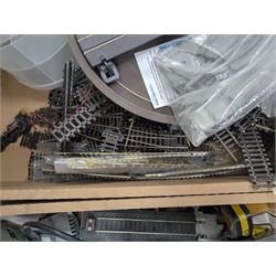 Collection of model railway control units, accessories and tools, including Lenz Digital Plus LZV100 with remote, H and M Electran Transistorised Power Unit, H and M Duette twin supply unit, motors, points, paints, Antex Soldering System, Flockit, etc, in three boxes