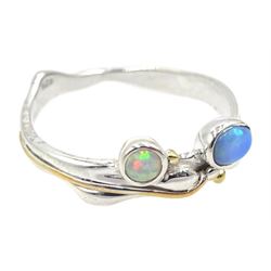 Silver and 14ct gold wire opal ring, stamped 925
