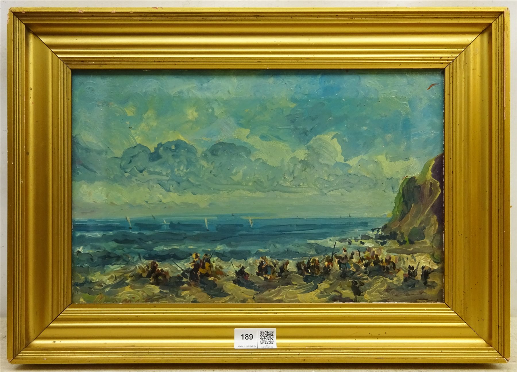 Marcella Smith (Newlyn School 1887-1963): Figures on the Beach, oil on board signed 22cm x 35cm
Notes: Marcella Smith was Dorothea Sharp’s partner and she ran a gallery at Lanhams St. Ives - an estate agent with a gallery and one of the only places you could buy art in St. Ives at that time

