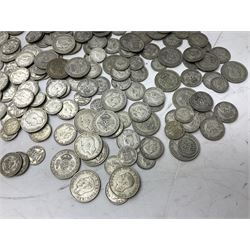 Approximately 1460 grams of pre 1947 Great British silver coins, including sixpences, shillings and two shillings 