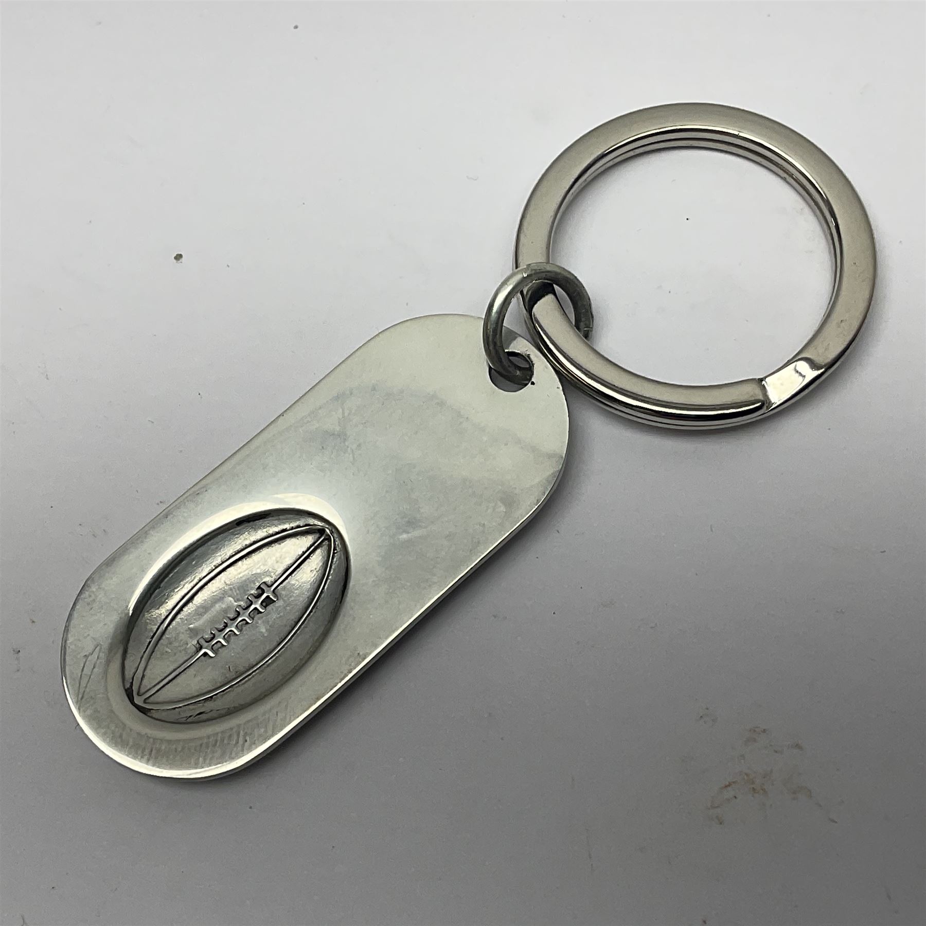 Silver rugby keyring, hallmarked 