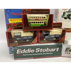 Matchbox - 1929 Scammell 100 ton truck with GER 2-4-0 locomotive; 1936 Leyland Cub Fire-Engine; five Models of Yesteryear; six Dinky Collection vehicles; and Matchbox reference book; together with three Atlas Eddie Stobart vehicles; and three Lledo promotional models; all boxed 