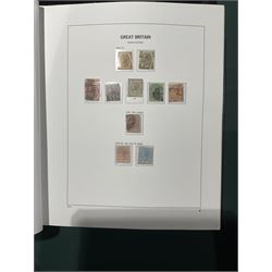 Extensive single album collection of Great British Queen Victoria and later stamps, including QV penny black with three margins, 1840 two pence blue, perf two pence blues with white lines added, QV one pound brown lilac, QV one pound green, King George V seahorses, 1929 Postal Union Congress one pound black, King George VI 1939-48 set of six with ten shillings dark blue, Queen Elizabeth II pre-decimal issues, housed in a Stanley Gibbons Great Britain 2001 album, a well presented collection with few ommissions