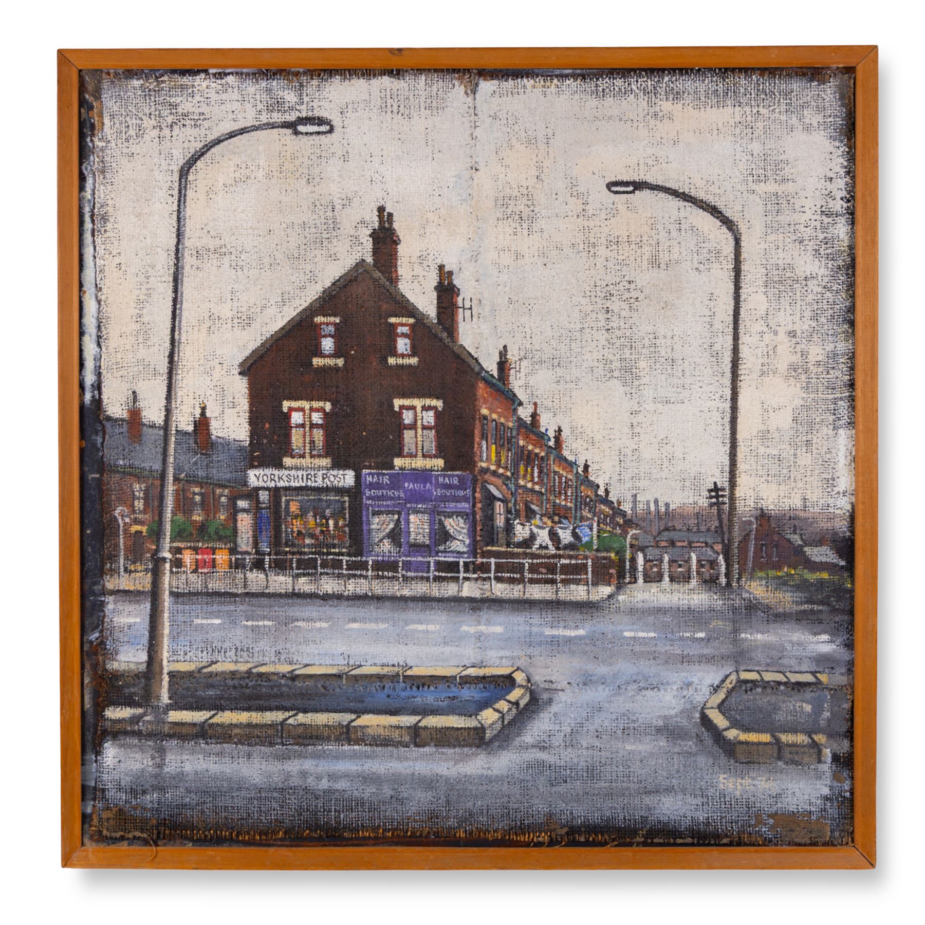 Stuart Walton (Northern British 1933-): Raincliffe Grove off York Road Leeds, oil on canvas mounted on board dated Sept. '74, the reverse painted with Terraced Street Corner dated Nov. '74 unsigned  59cm x 59cm