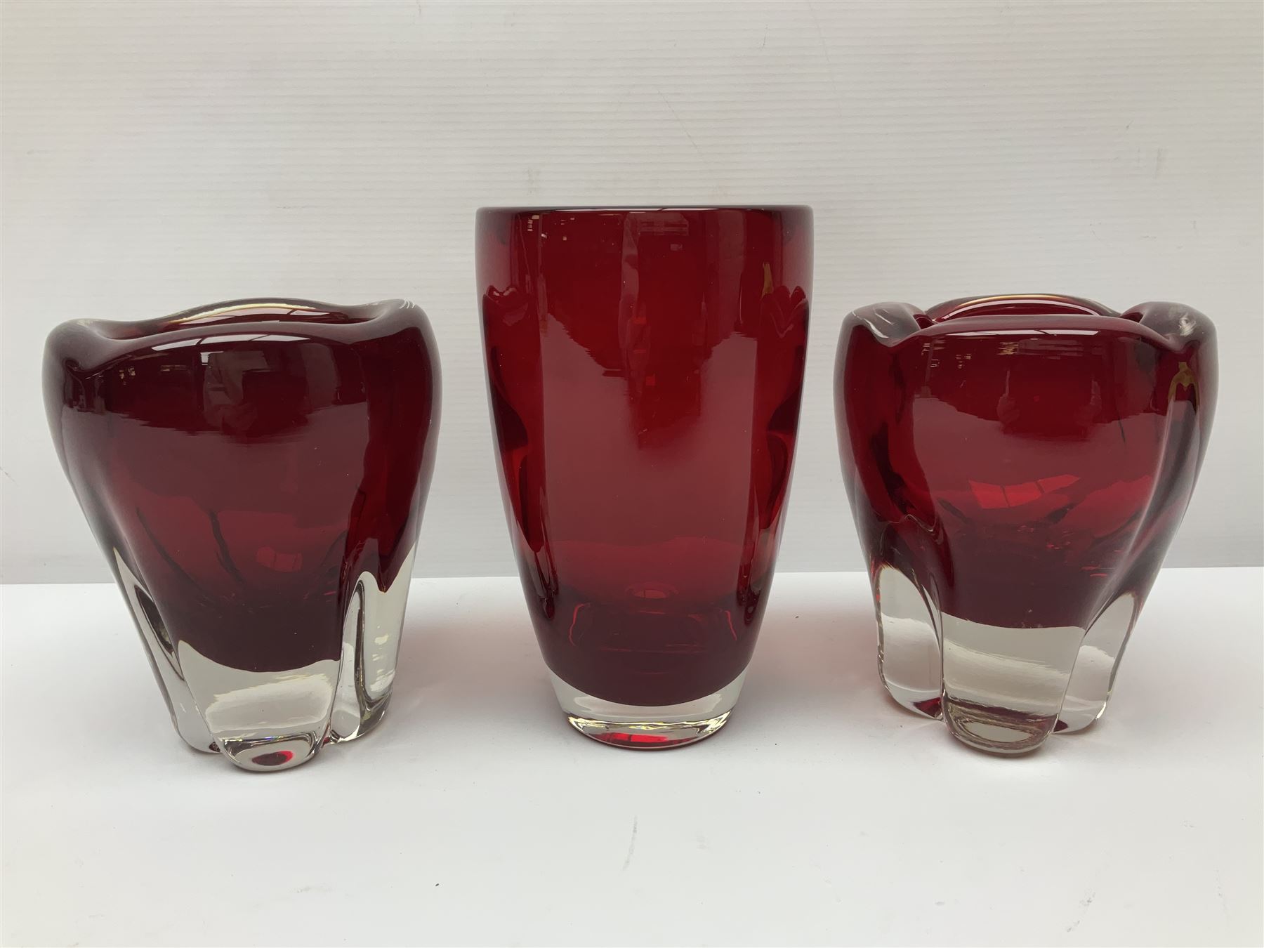 William Wilson for Whitefriars 'Molar' red glass vase