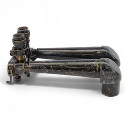 WWII French laquered brass rabbit ear trench periscope, stamped Societe D'Optique Paris No 15549 Telescope Stereoscope No 3 MKIA, with retailers stamp for Graticules A. Kershaw & Son 1938 with broad arrow mark