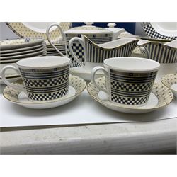 Wedgewood Samurai pattern, part tea and dinner service, to include teapot, open sucrier, milk jug, six cups and saucers, six dinner plates, six soup bowls, covered twin handled service dish, sauce boat and saucer etc (46)  