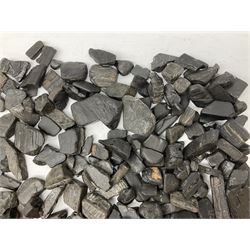 Collection of raw Whitby jet including large piece with one polished side, approx 4lbs