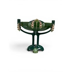 Art Nouveau secessionist majolica centerpiece together with other nouveau and majolica ceramics 