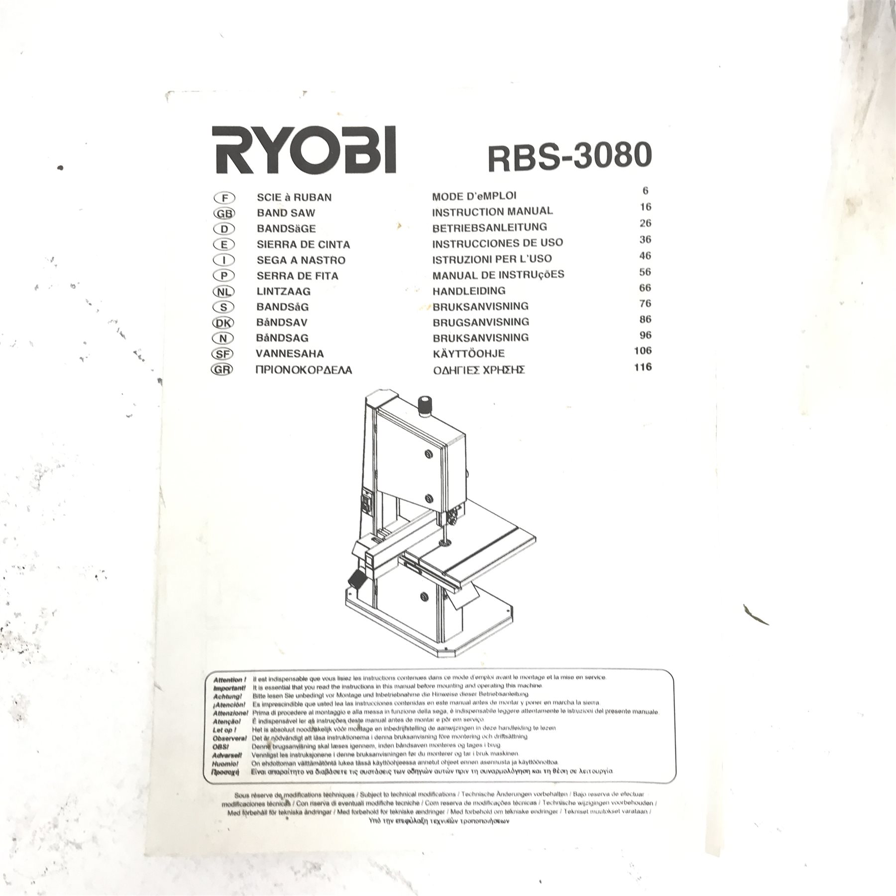 Ryobi RBS-3080 bench top band saw