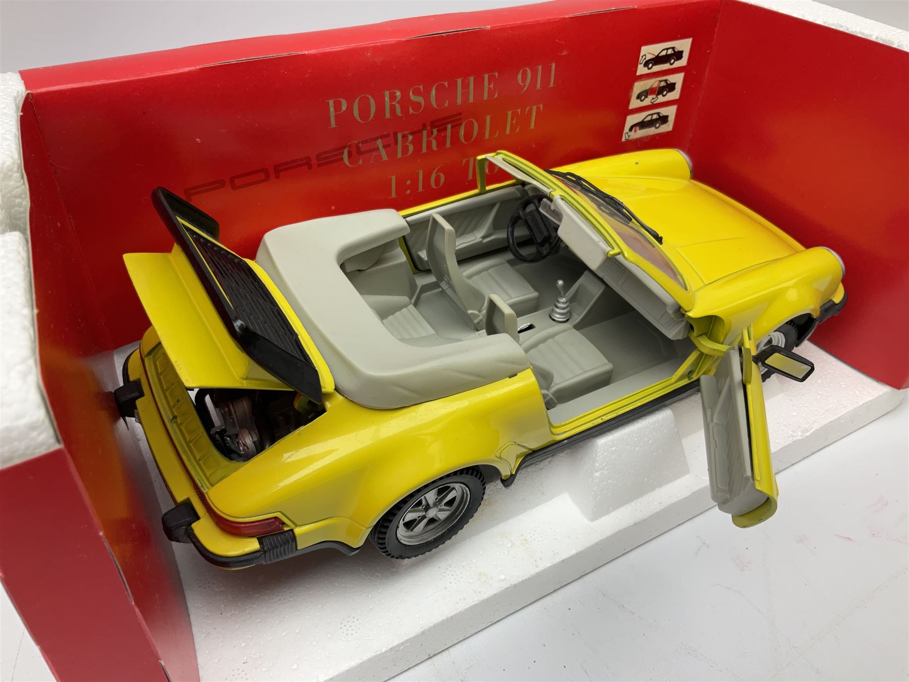 Polistil - four Tonka 1:16 scale models comprising Porsche 911 Cabriolet; MGA Twin Cam; Ferrari California; and Morgan Plus 8; and Polistil 1:18 scale  model Lamborghini Miura; all boxed (5)