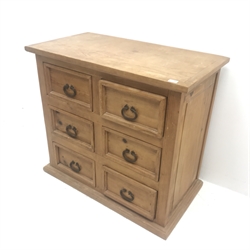 Waxed pine chest, six drawers with iron handles, W100cm, H89cm, D54cm