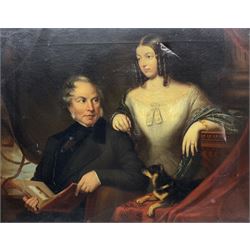CW Smith (British 19th century): Husband Wife and their Dog, oil on canvas signed 62cm x 79cm (unframed)