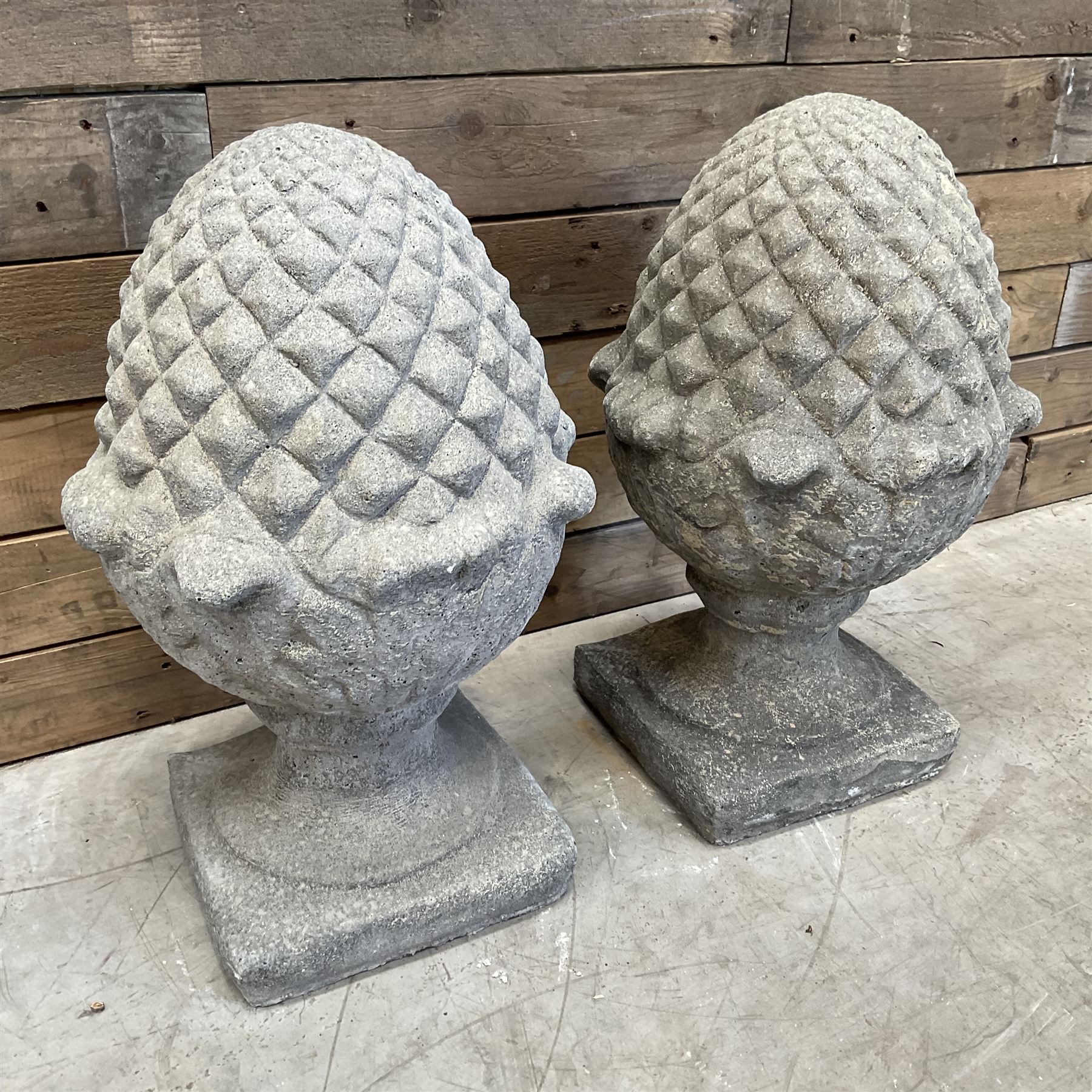 Pair of cast stone Pineapple wall top or gatepost pier finials