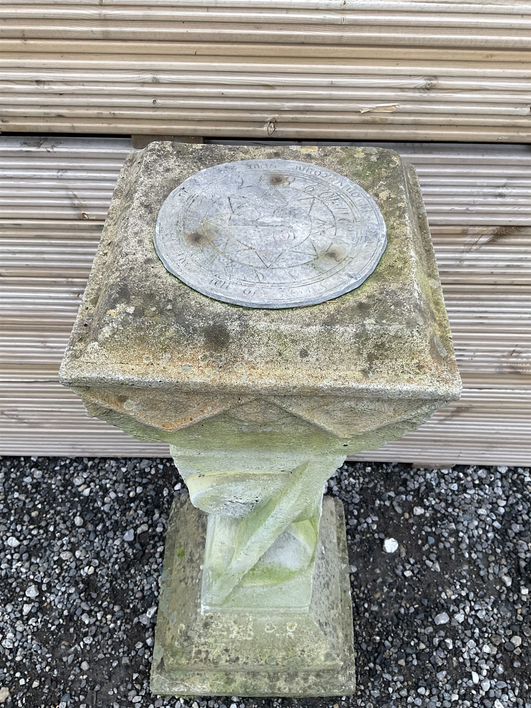 Three-piece stone sundial, on contemporary geometric design square pedestal - THIS LOT IS TO BE COLLECTED BY APPOINTMENT FROM DUGGLEBY STORAGE, GREAT HILL, EASTFIELD, SCARBOROUGH, YO11 3TX