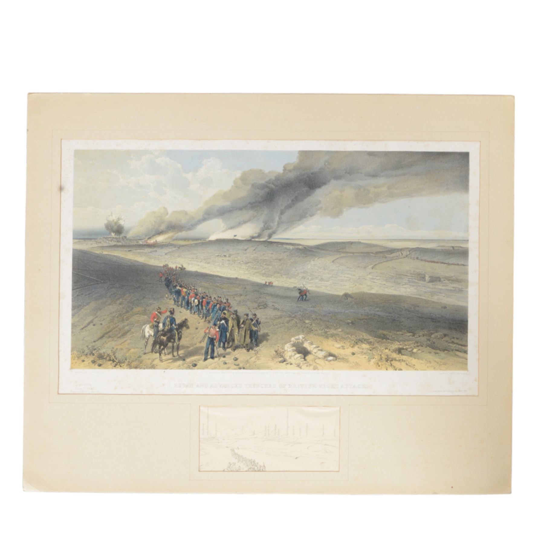 Four Victorian coloured prints of the Crimean War 1854-56, comprising Battle of the Alma, Camp of the Light Division, Redan and Advanced Trenches of the British Right attack
 and Camp of the 4th Division, H50cm 