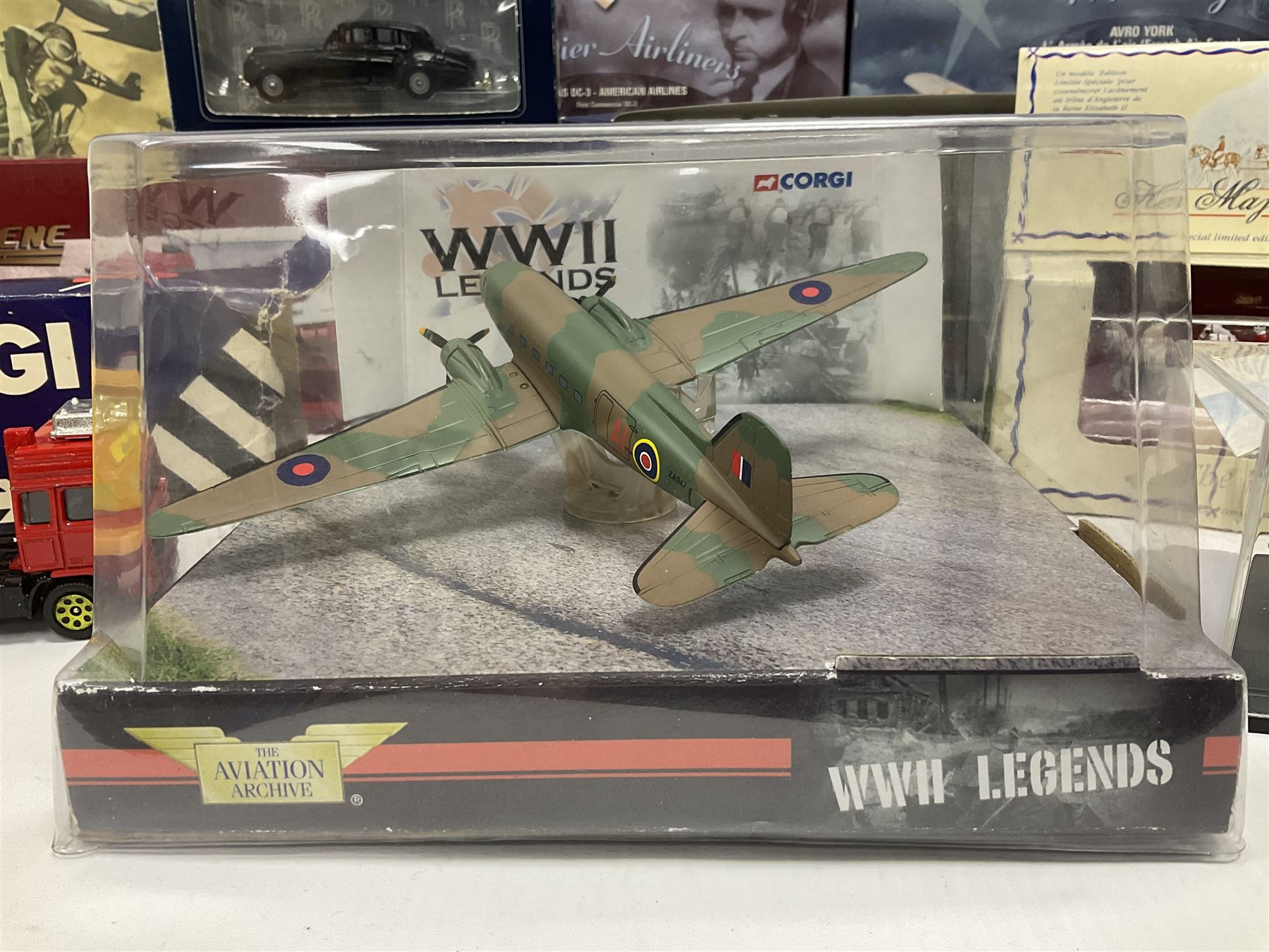 Eleven die-cast models from various makers to include Dinky 955 Fire Engine, missing ladder, boxed; Matchbox YY66 Her Majesty’s Gold State Coach; Corgi - CC18102 Scania R Series Toplone Fridge no.3474/3710; and further vehicles and aeroplanes to include Aviation Archive and Editions Atlas (11) 