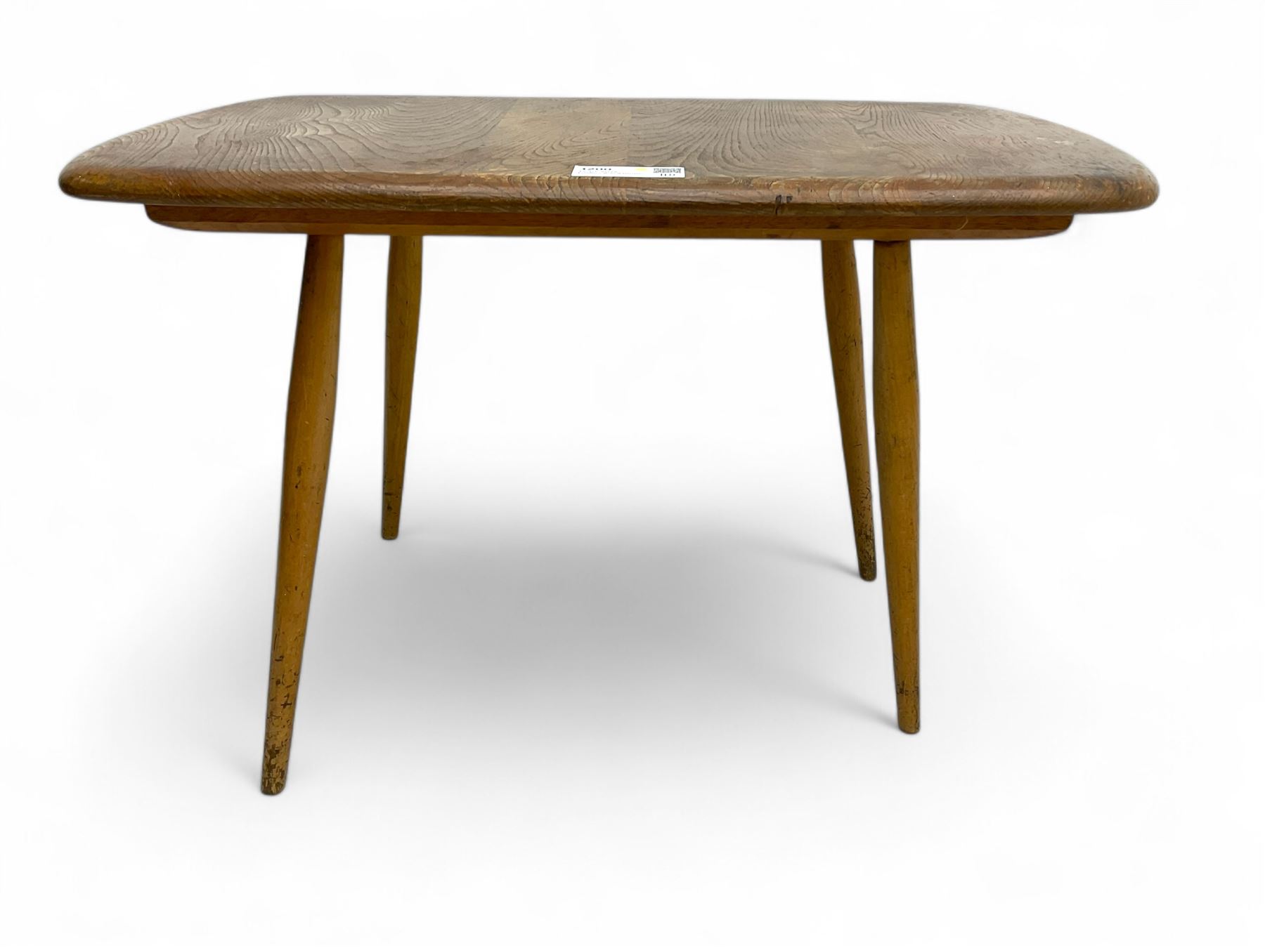 Lucian Ercolani for Ercol - mid-20th century elm and beech occasional table, rectangular top with rounded corners, on tapered supports