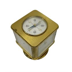 20th century-Angelus clock and weather station combined, in a satin gilt case with an 8-day clock movement, hygrometer, barometer, thermometer and compass.