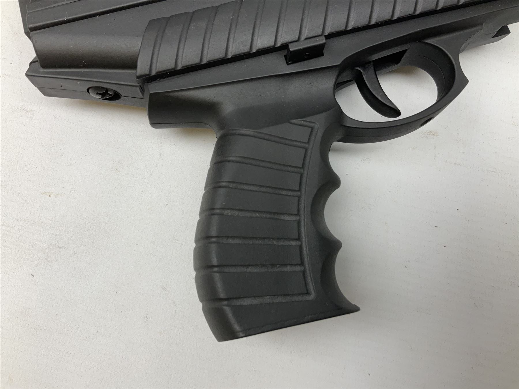 Webley Typhoon .22 air pistol, break barrel action with adjustable sight and sound moderator, serial no.1211 22509, in original box with instructions