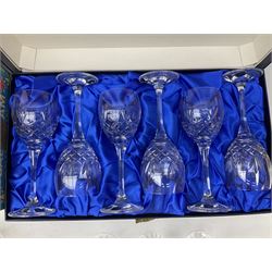 Boxed set of six Babycham glasses; boxed set of six Bohemia Crystal wine glasses; and quantity of other unboxed cut glass tableware