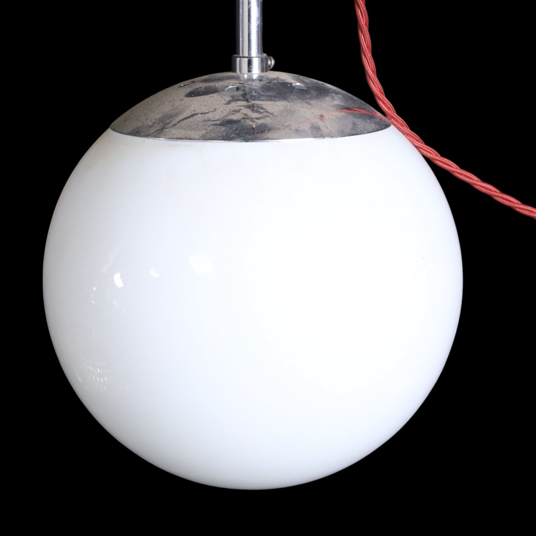 White glass ceiling lights, together with another glass shade  