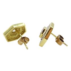 Pair of 14ct gold hexagonal shaped cubic zirconia stud earrings, hallmarked