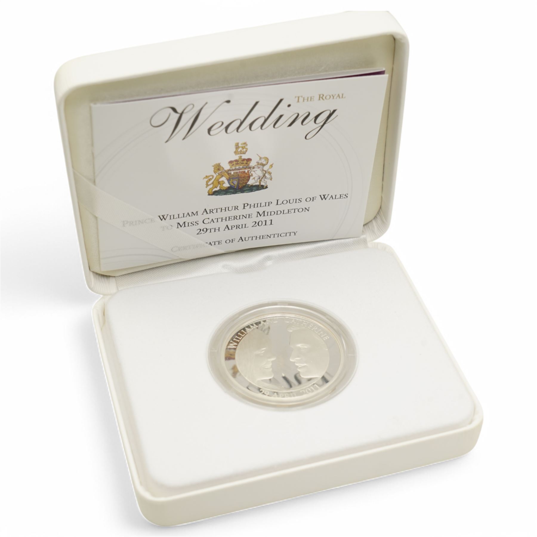 Four The Royal Mint United Kingdom silver proof five pound coins, comprising 2011 'The Royal Wedding', 2013 'The 60th Anniversary Of The Queen's Coronation', 2014 'The 300th Anniversary Of The Death Of Queen Anne' and 2017 'The Sapphire Jubilee Of Her Majesty The Queen', all cased with certificates