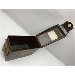 Miscellaneous shooting accessories - W.J. Bowman & Sons clay pigeon launcher; two leather cartridge belts; three cartridge bags; two canvas/leather game bags; and two metal/wooden cartridge boxes