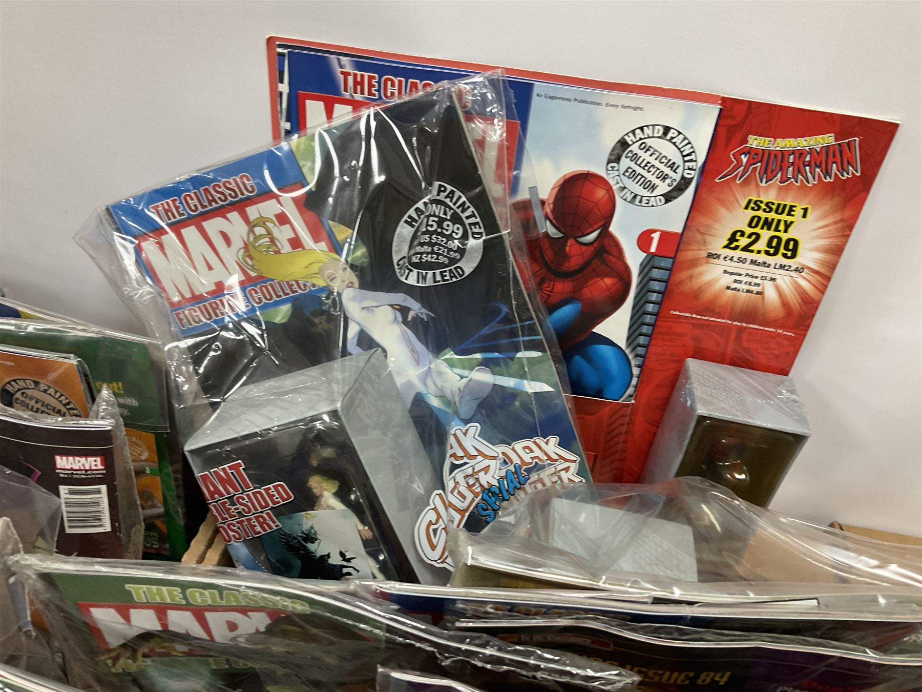 Eaglemoss The Classic Marvel Figurine Collection - forty-one magazines with models each as issued in unopened plastic bags; eleven boxed models and eight loose periodicals; in three boxes (60)
