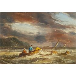 Ronald Cavalla (British 1940-): Rowing in Choppy Seas, oil on board signed 9cm x 12cm