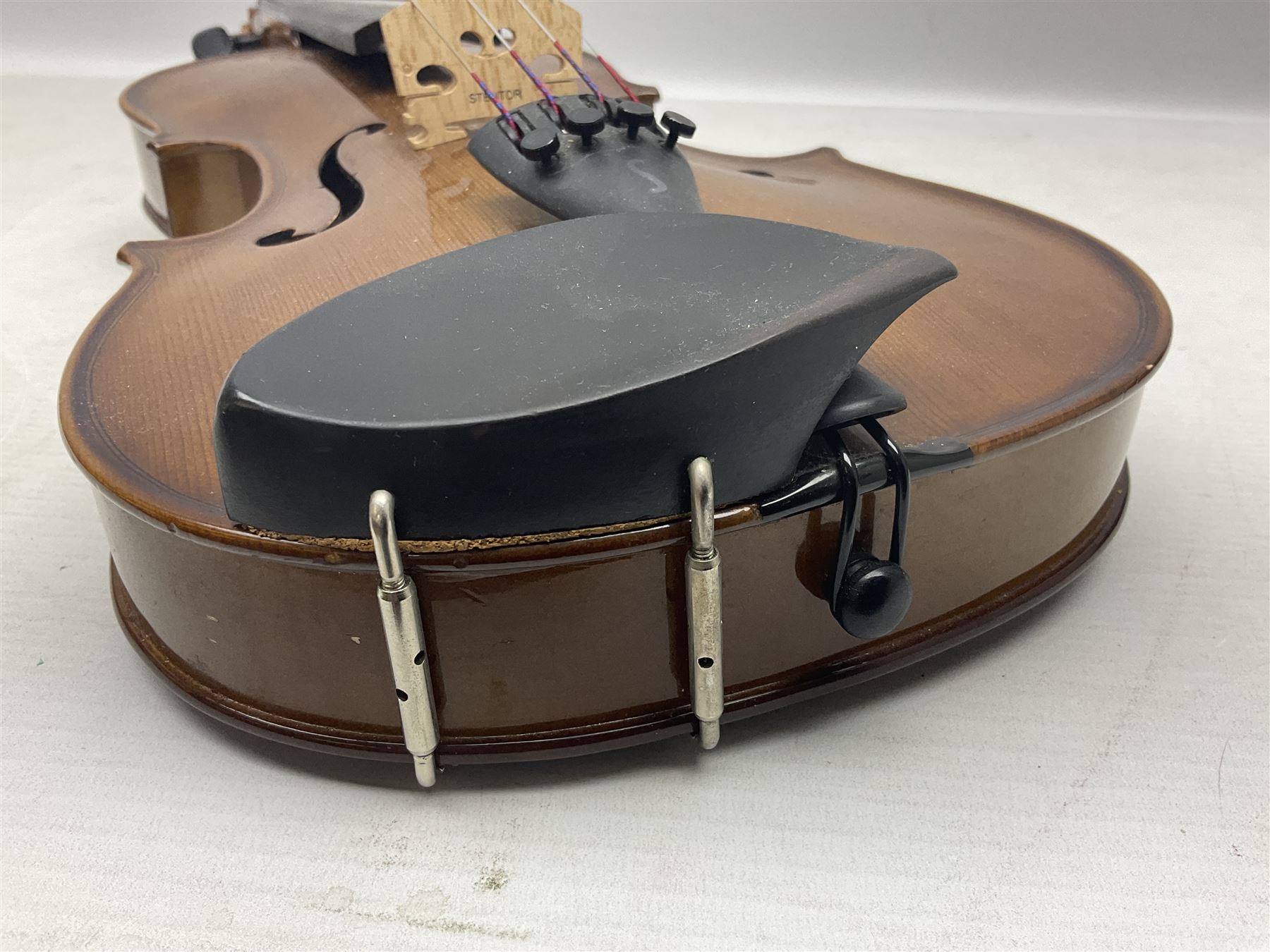 Stentor Student violin with 36cm two-piece back and spruce top, bears label 'The Stentor Student II No.1117807' L59cm; and another similar student's violin by Palatino (2)