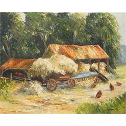 S G Spence (British early 20th century): Impressionist Farm Outbuilding Scene, oil on canv...