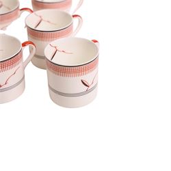 Royal Doulton Art Deco coffee service for six in Vane pattern, comprising coffee pot, milk jug, open saucier, coffee cans and saucers  