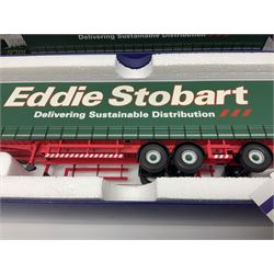 Corgi Eddie Stobart - two special edition Hauliers of Renown; CC13754 Scania R Facelift Box Step Frame Trailer and CC13756 Scania R (Rear Tag) Moving Floor Trailer; and limited edition Hauliers of Renown CC13747 Scania R (Face Lift) Super Curtainside Trailer; all boxed (3)