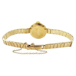 Tudor ladies 9ct gold manual wind wristwatch, silvered dial with baton hour markers, on integral 9ct gold bracelet, Birmingham 1964, boxed