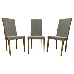 Lloyd Loom - set of six 'Maybourne' slate painted high back wicker dining chairs, raised on light oak square tapering supports