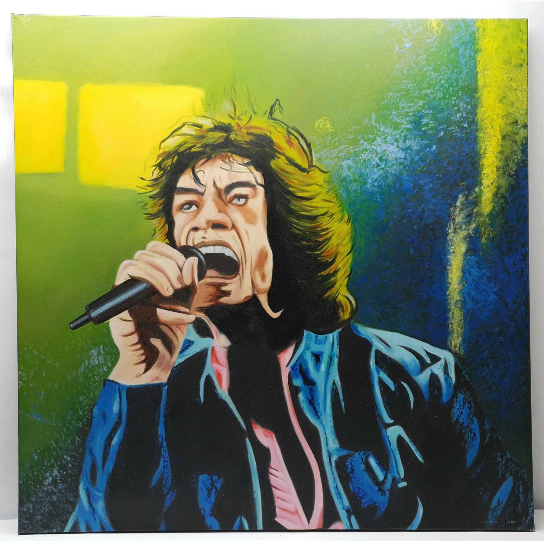 Peter J Bailey (British 1951-): Jazz Series - Mick 'Jagger', oil on canvas signed and inscribed verso 99cm x 99cm (unframed)