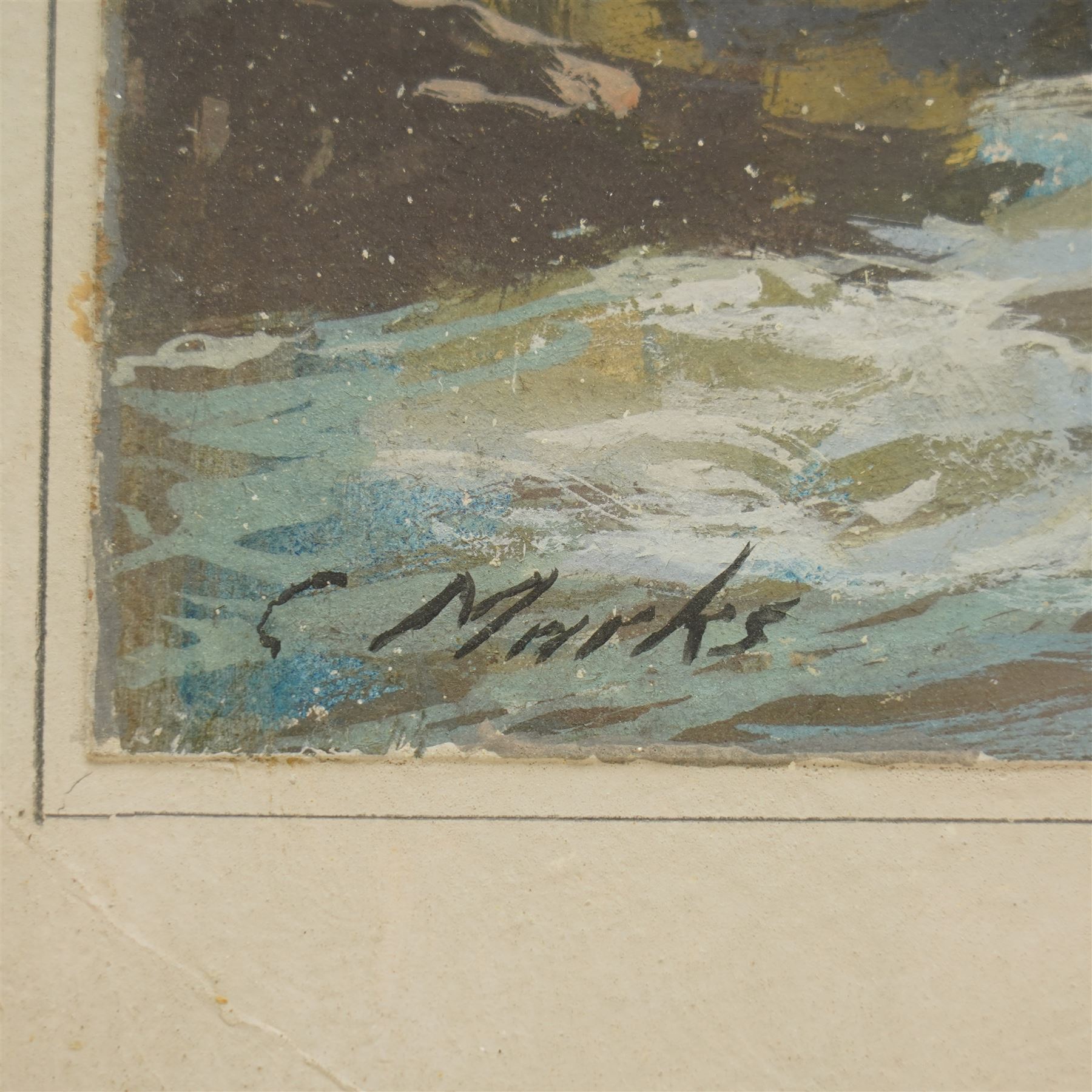Claude Marks (British fl.1899-1915): Waterfall, gouache signed 29cm x 45cm