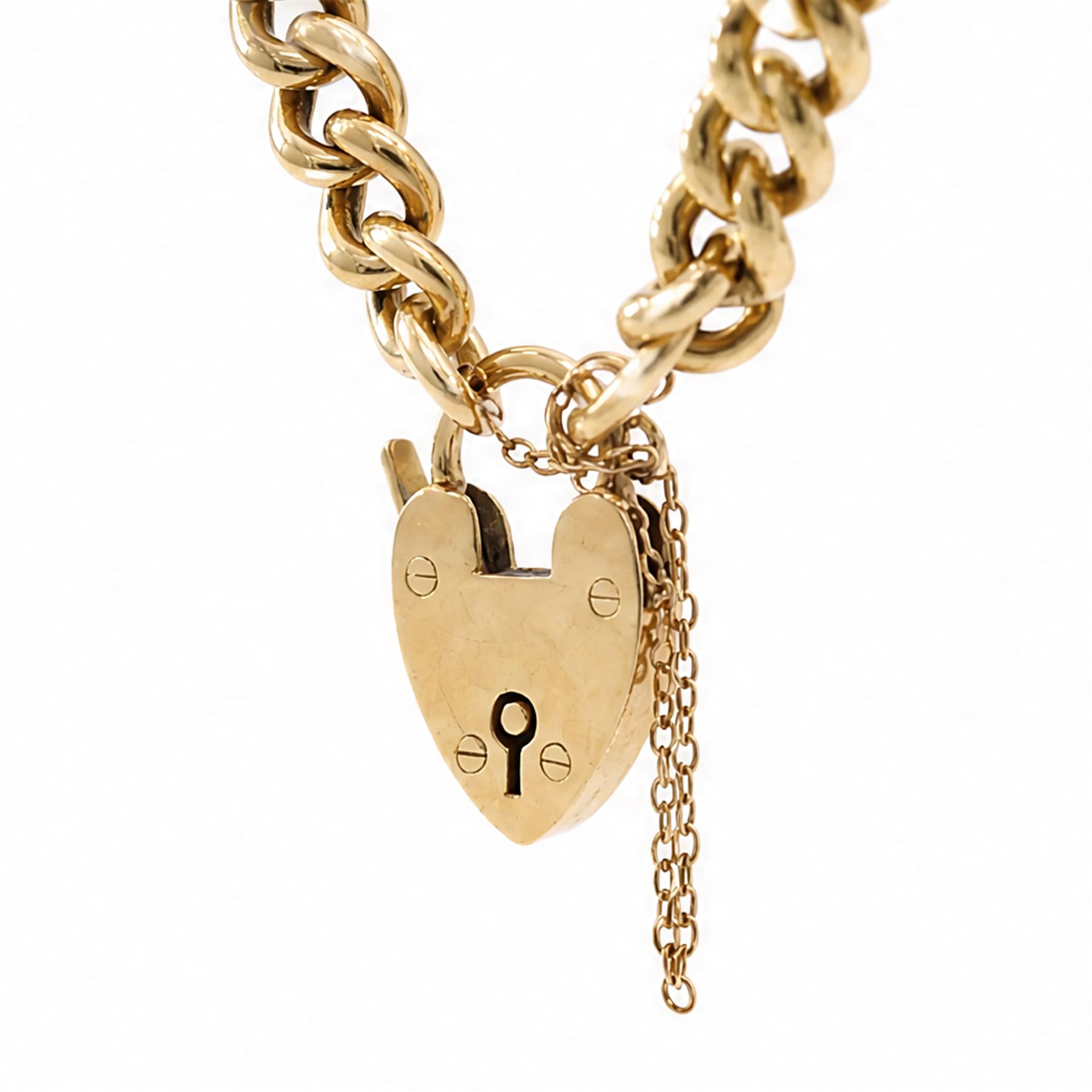 19th / early 20th century 18ct gold curb link bracelet, with heart locket clasp, stamped 18