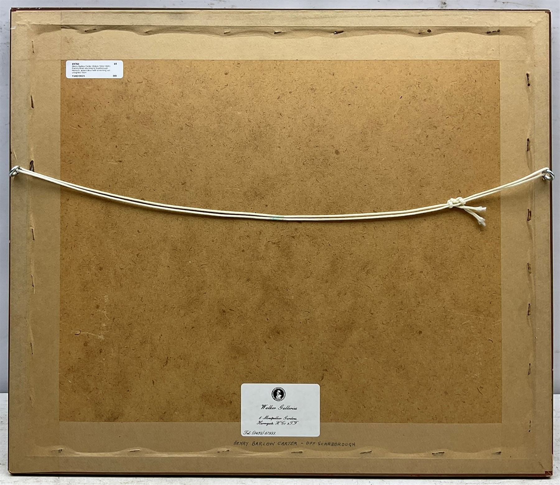 Henry Barlow Carter (British 1804-1868): Fishing Boat returning to Scarborough Harbour, watercolour with scratching out unsigned 16cm x 24cm
Provenance: with Walker Galleries, Harrogate, label verso