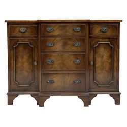 Small Georgian style mahogany breakfront sideboard, fitted with six drawers and two cupboards, on bracket feet 