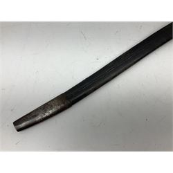 19th century Bayonet with 58cm fullered Yataghan shaped blade, stamped with anchor mark, with leather scabbard