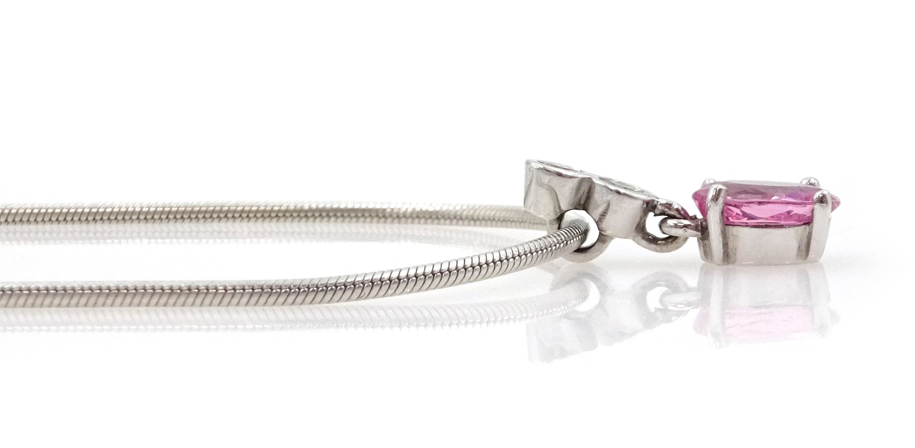 9ct white gold pink sapphire and diamond pendant necklace